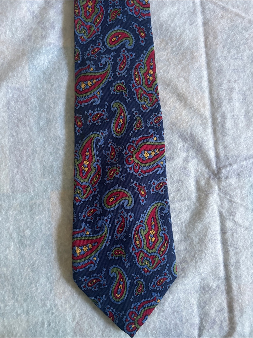 Ralph Lauren Navy Silk Paisley Tie with Red and Green Accents
